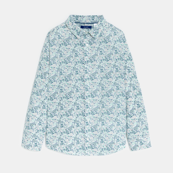 قميص من القطن والكتان بنقشة الزهور، متعدد الألوان، للأولاد